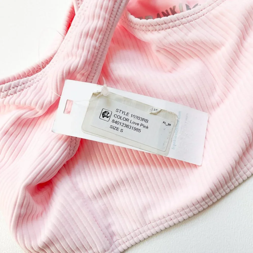 Frankies Bikinis Connor Ribbed Scoop Bikini Top Love Pink Size Small NEW NWT